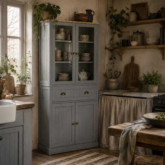 Todi Hael Wooden Grey 180 cm Tall Kitchen Pantry Cabinet Adjustable Shelves And Drawer Storage
