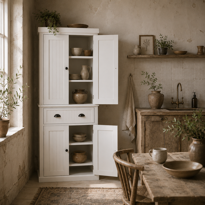 Nedi Valo Wooden White Freestanding Multi Storage Kitchen Cabinet