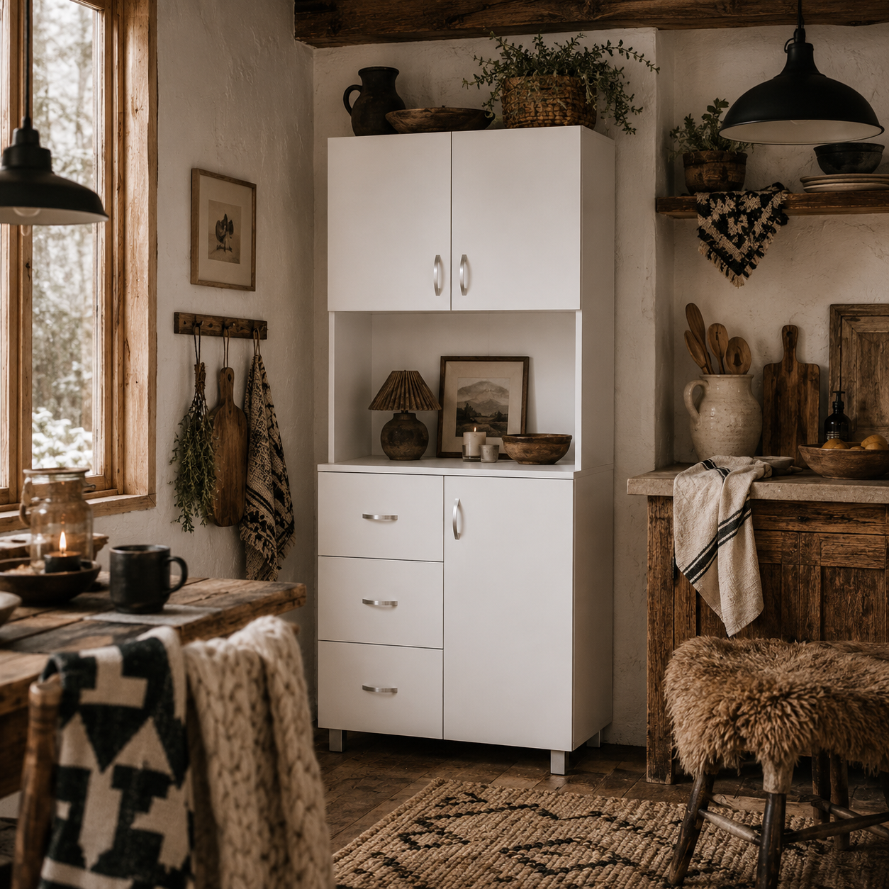 Dika Wooden White Tall Kitchen Storage Cabinet With Doors Drawers And Adjustable Shelving 183.5 cm