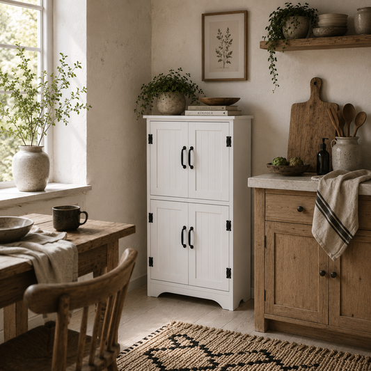 Rifa Wooden White Accent Storage Cabinet With Adjustable Shelves And Double Doors
