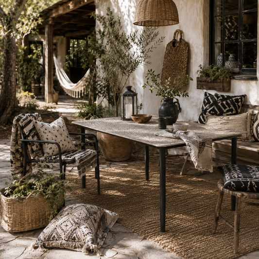 Navima Metal Light Grey Rectangular Outdoor Dining Table With WPiece Top For 6