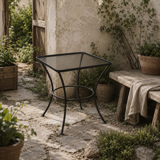 Metal Black Square Outdoor Bistro Table With Mesh Top 60 cm