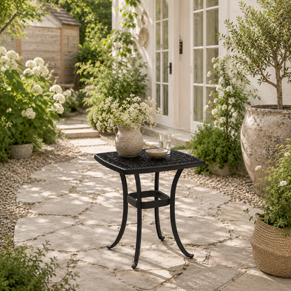 Suro Cast Aluminium Black Outdoor Side Table With Umbrella Hole And Anti Slip Feet