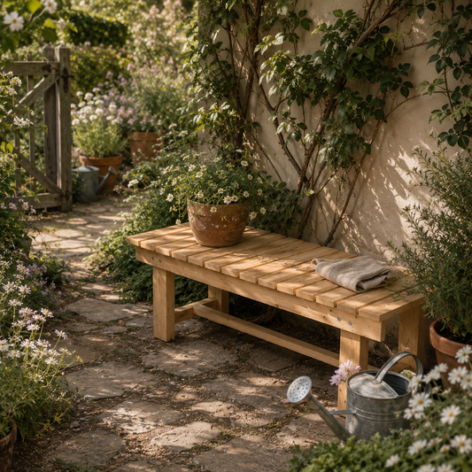 Nika Fir Wood Natural 2 Seater Indoor Outdoor Garden Bench 110 x 38 x 35 cm