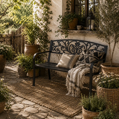 Saradi Taro Steel Black 2 Seater Outdoor Garden Bench
