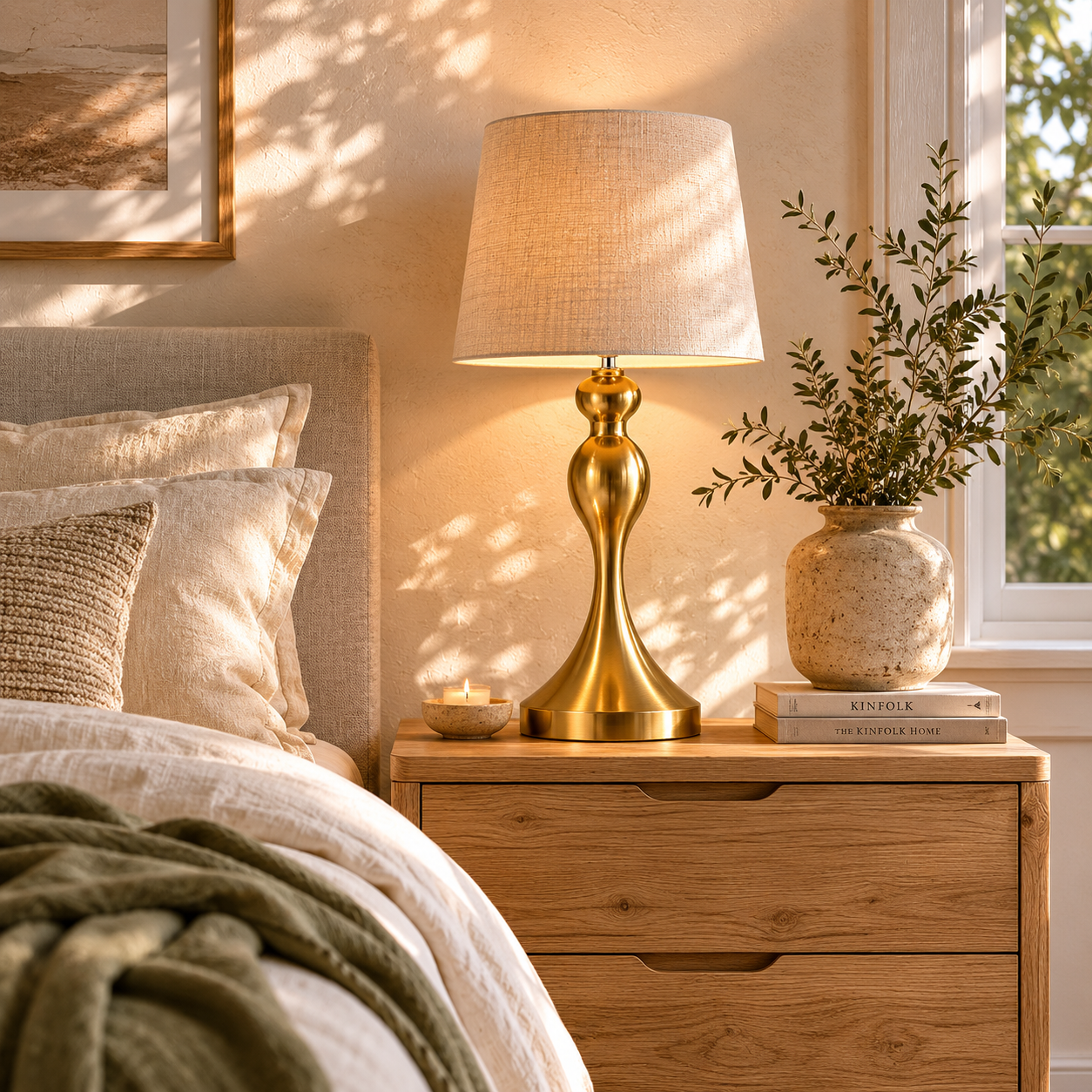 Rino Metal Gold Tone Set Of 2 Bedside Lamps With USB Charging Ports Linen Shades And 3 Colour Light