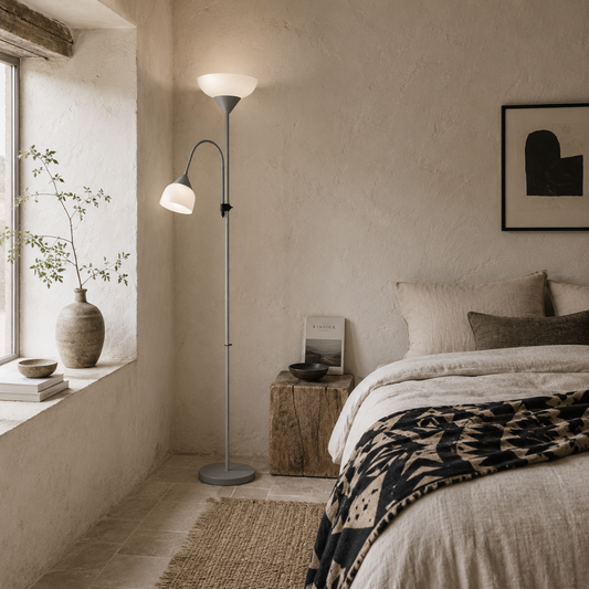 Nokave Metal Silver LED Uplighter Floor Lamp With Adjustable Gooseneck And Colour TemFauxrature