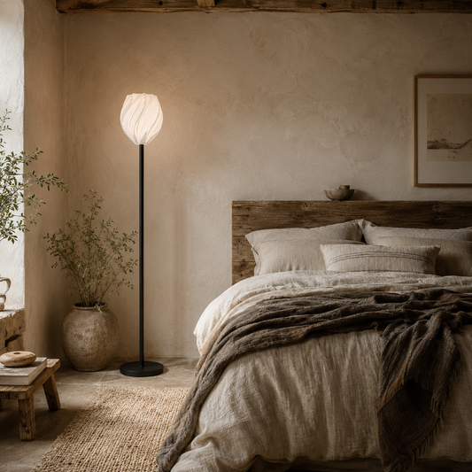 Famico White Rose Shade Floor Lamp With Foot Switch And E27 Fitting