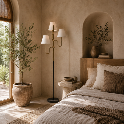 Tora Metal Black Tall Floor Lamp With 3 Lights And Foot Switch E27 Fitting