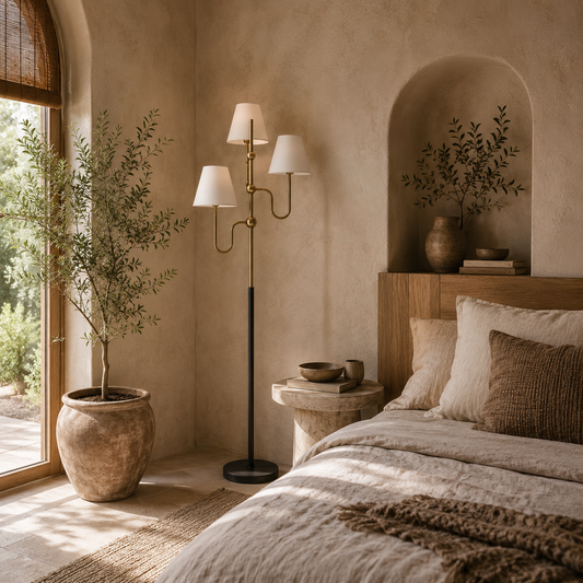 Tora Metal Black Tall Floor Lamp With 3 Lights And Foot Switch E27 Fitting