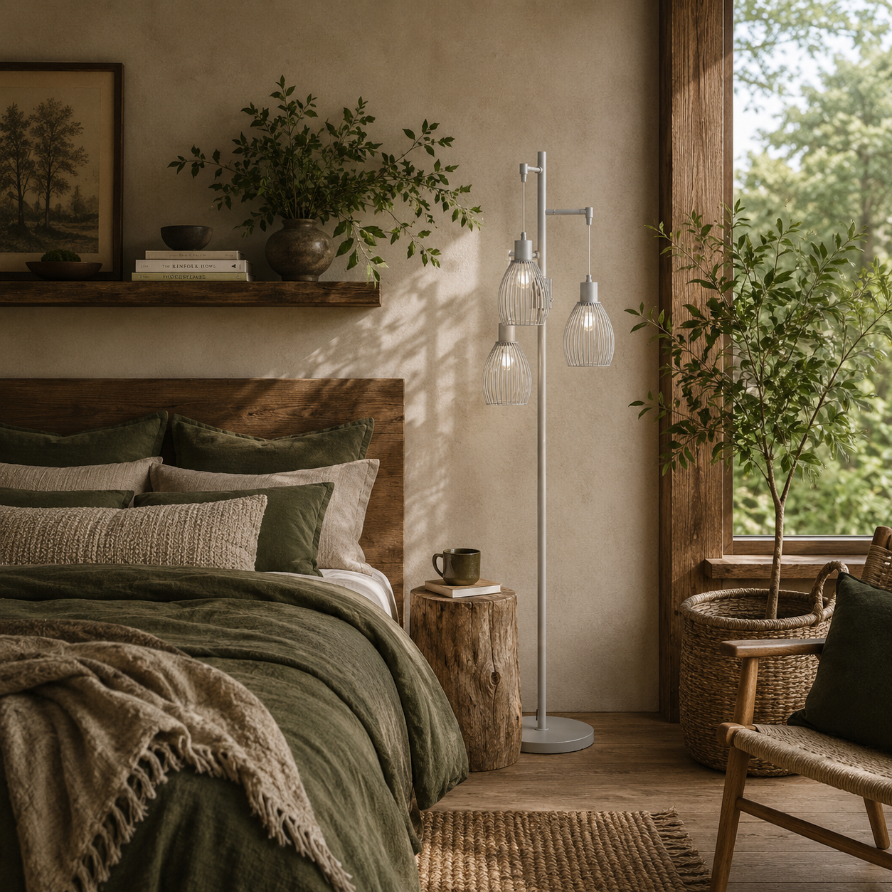 Moba Metal Silver Tone Industrial 3 Light Floor Lamp With Wire Cage Shades 170 cm