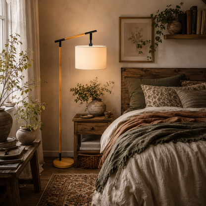 Liloel Metal Brown Adjustable Floor Lamp With 350 Degree Rotating Shade And LED Bulb