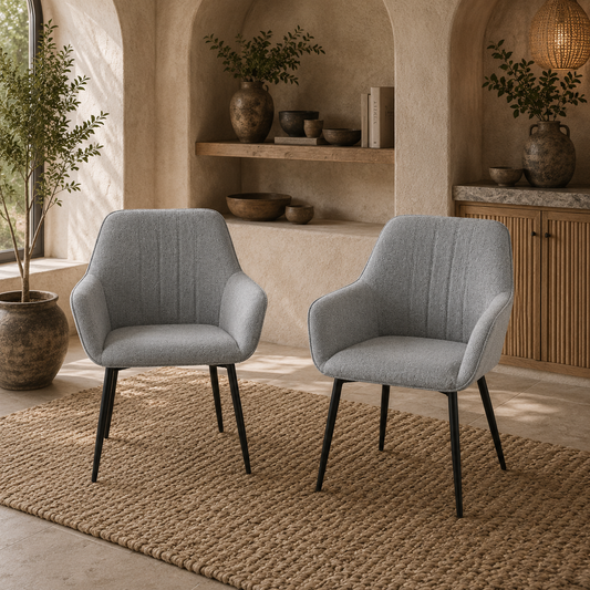 Mona Novi Set Of 2 Fabric Light Grey Dining Chairs With Metal Legs For Kitchen Or Dining