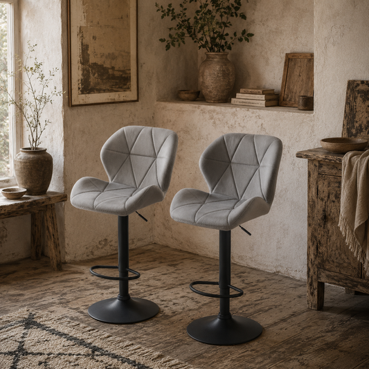 Cotodo Set Of 2 Upholstered Light Grey Adjustable Swivel Bar Stools With Back Support