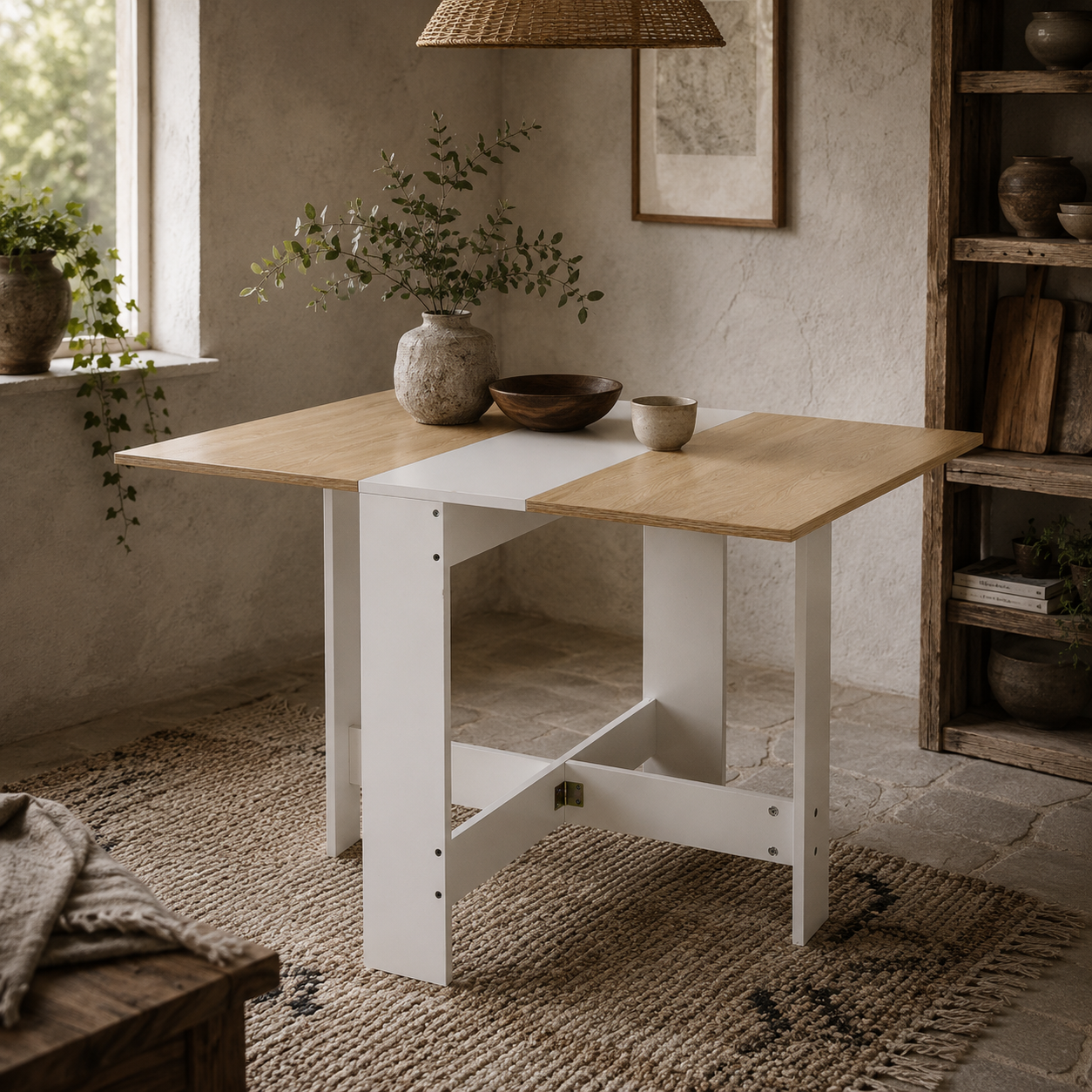 Elma Wooden Oak And White Drop Leaf Dining Table For 4 To 6 People