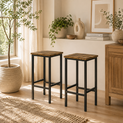 Latzse Set Of 2 Rustic Brown Industrial Counter H8 Bar Stools With Footrest
