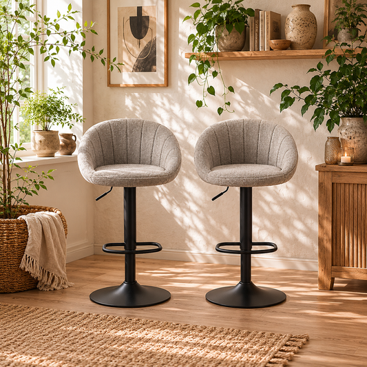 Relodi Lifa Set Of 2 Grey Upholstered Relaxed Tub Style Bar Chairs