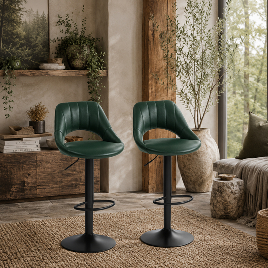 Nimba Set Of 2 Dark Green Faux Leather Counter Bar Stools