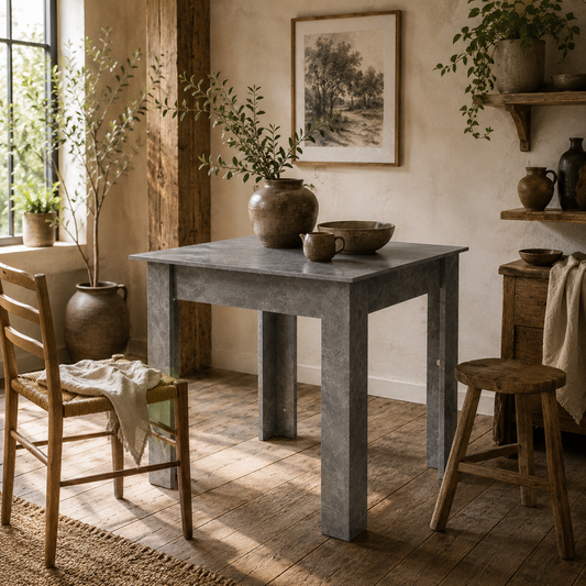Kava Cement Grey Square Dining Table With Faux Cement Finish Compact Modern Style