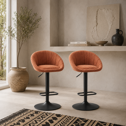 Lovake Fabric Orange Relaxed Tub Bar Stools Set Of 2 With Curved Seat