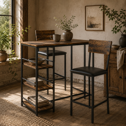 Vita Wooden Brown And Black 3 Piece Compact Bar Table Set