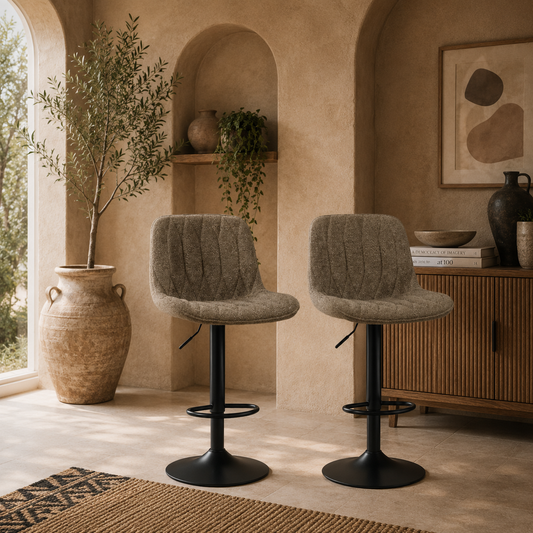 Sehake Fabric Brown Linen Look Bar Stools Set Of 2