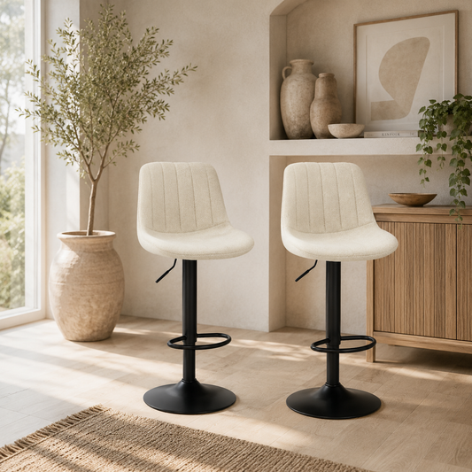 Sefipa Chenille Beige Tub Style Bar Stools Set Of 2 With Soft Touch Upholstery
