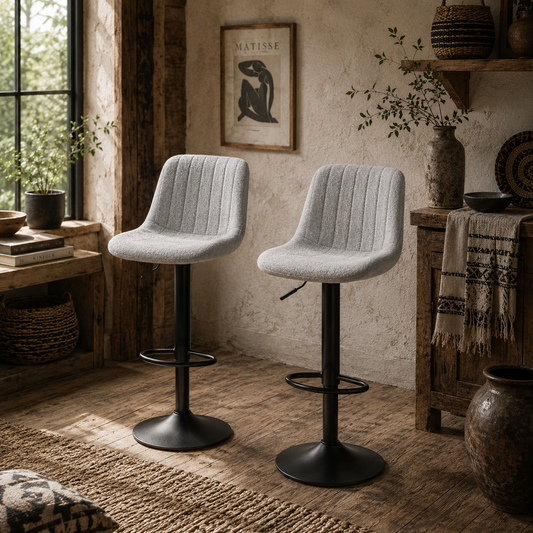 Cokeri Chenille Grey Tub Style Bar Stools Set Of 2 With Soft Touch Upholstery