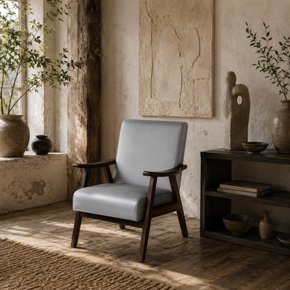 Faroro Velvet Grey Nordic Accent Armchair With Solid Wood Frame And Deep Padding