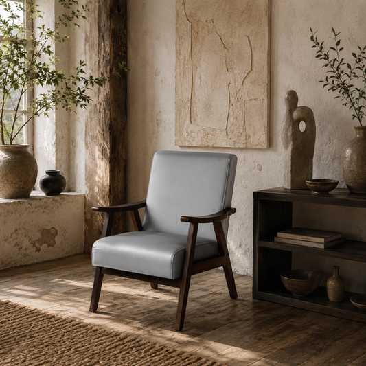 Faroro Velvet Grey Nordic Accent Armchair With Solid Wood Frame And Deep Padding