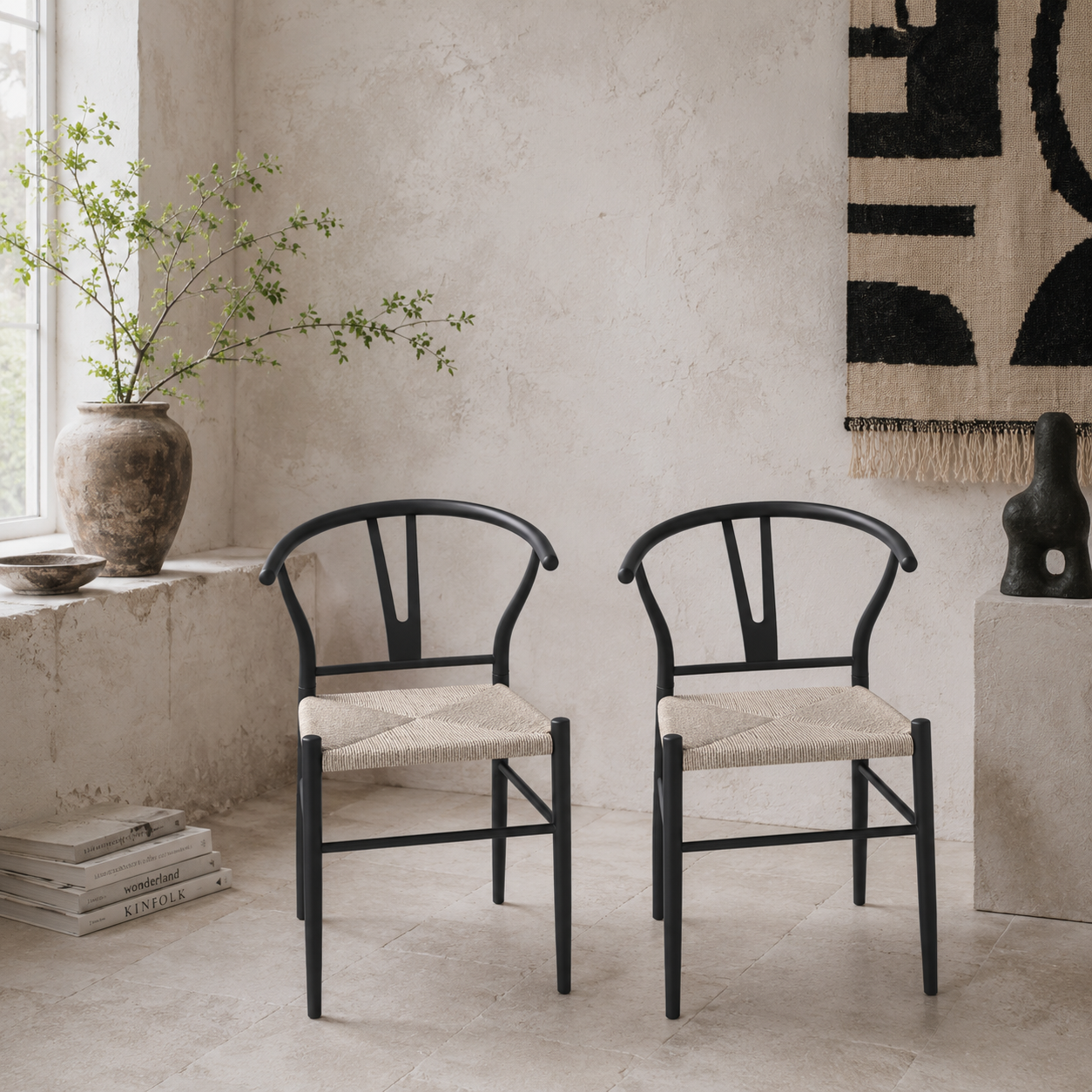Loelne Fabric Blue Linen Look Bar Stools Set Of 2