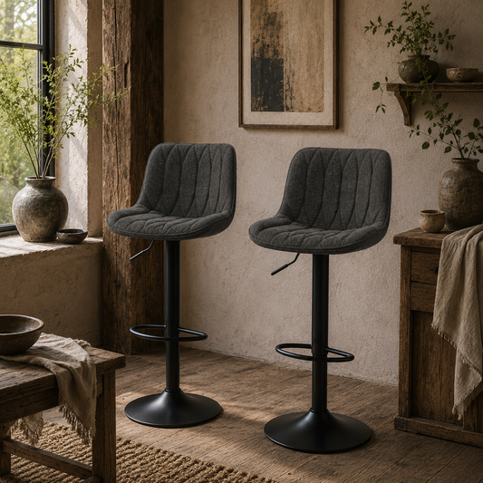 Likaha Fabric Charcoal Grey Linen Look Bar Stools Set Of 2