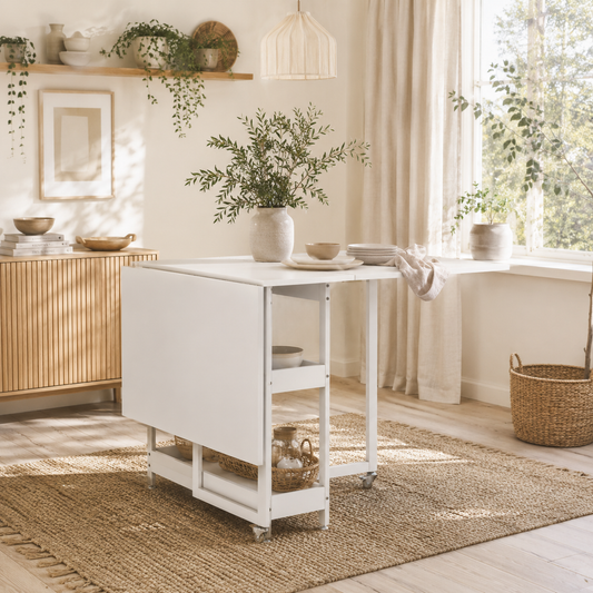 Luloso Wooden White Drop Leaf Dining Table Seating 4