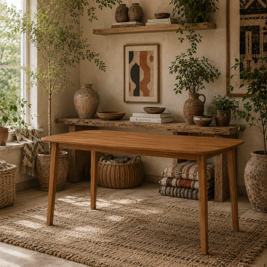Graspette Solid Wood Light Brown Rectangular Dining Table