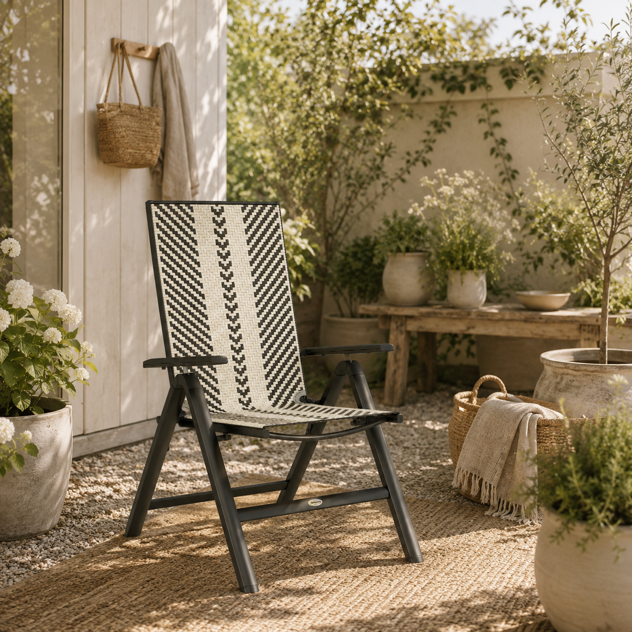 Tatoba Rattan Black Reclining Outdoor Garden Chairs With Adjustable Backrest