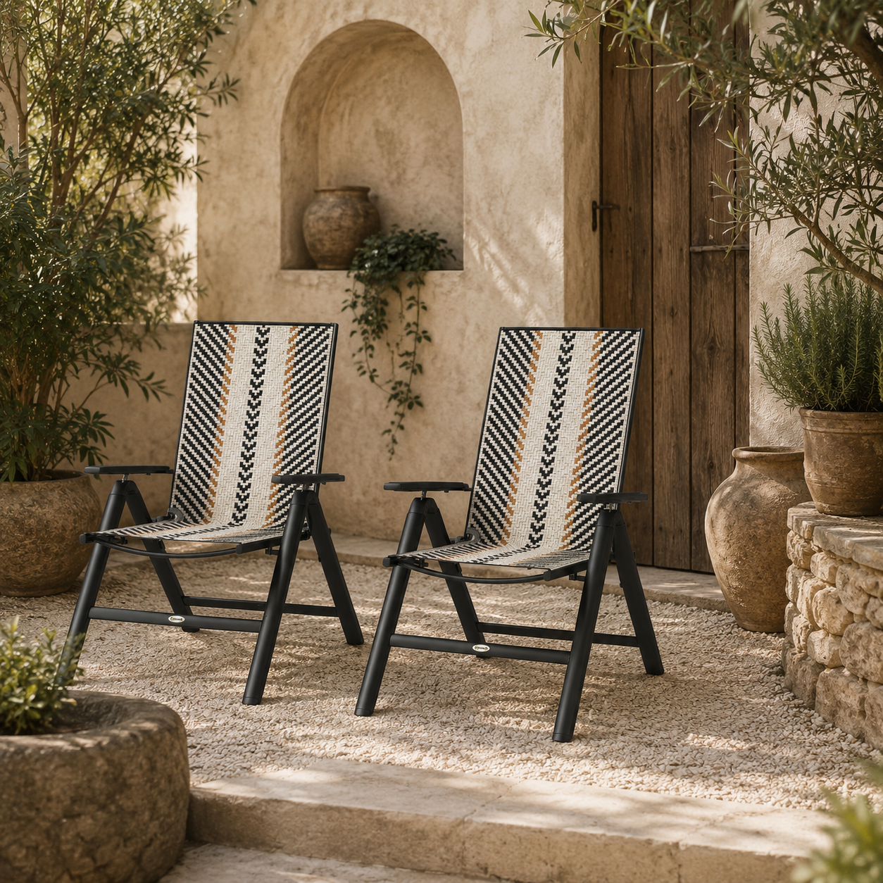 Satzi Rattan Multicolour Reclining Garden Chairs Set Of 2 With Adjustable Comfort Design