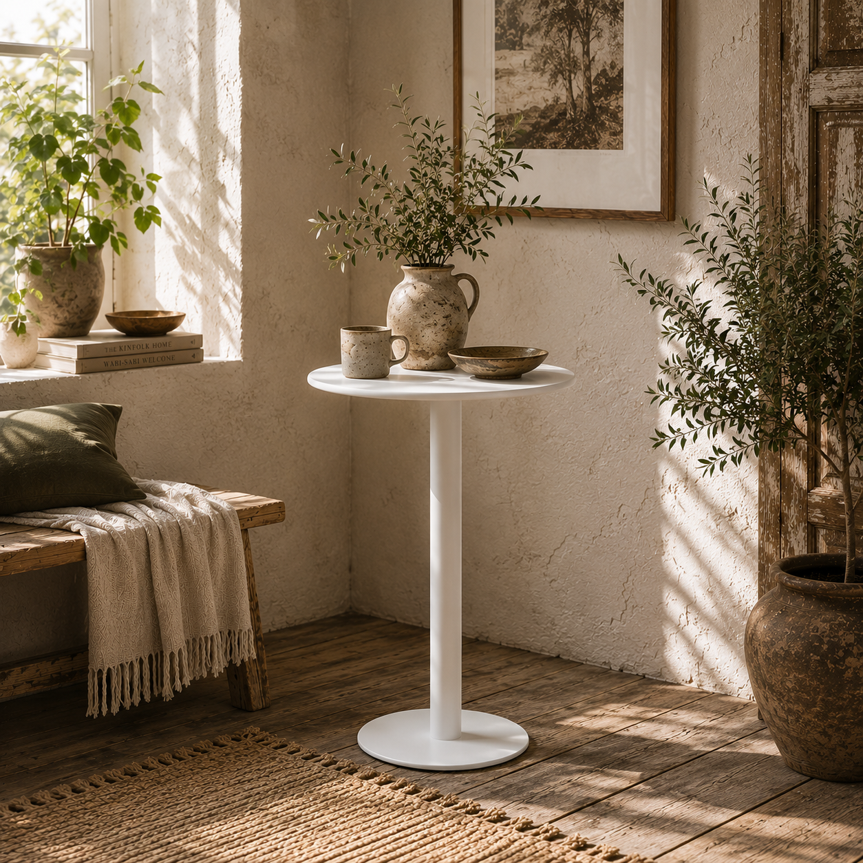 Susuyo Metal And Wood White Round Dining Table With Steel Base 60 x 60 cm