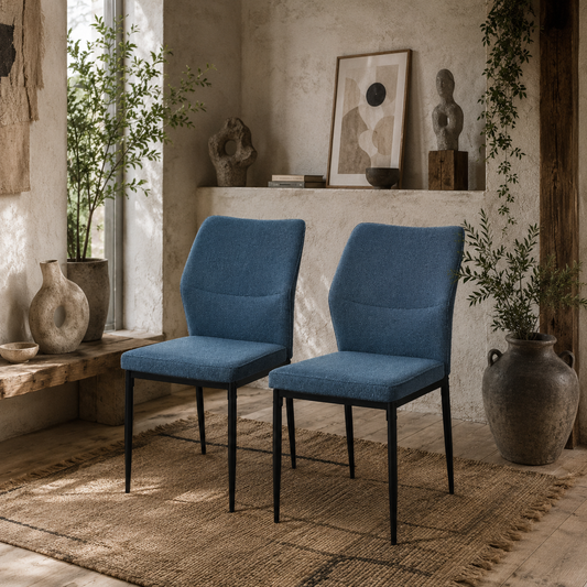 Vemiri Velvet Blue Armless Dining Chairs Set Of 2 With Curved Back And Metal Legs