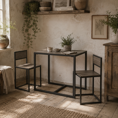 Zikeba Wooden Grey Wood Effect Compact Dining Table And Chair Set