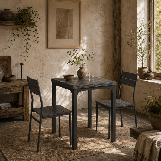 Bani Wooden Grey Wood Grain 3 Piece Compact Dining Set