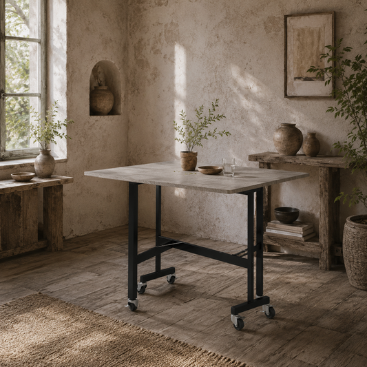 Neseva Wooden Grey Wood Effect Drop Leaf Dining Table With Wheels Seating 6