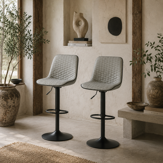 Sota Faux Leather Grey Bar Stools Set Of 2 With Padded Seats