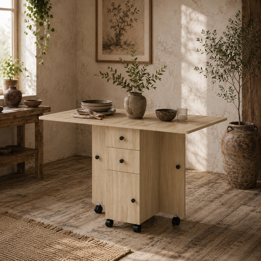 Tofaba Wooden Wood Effect Drop Leaf Dining Table With Integrated Storage