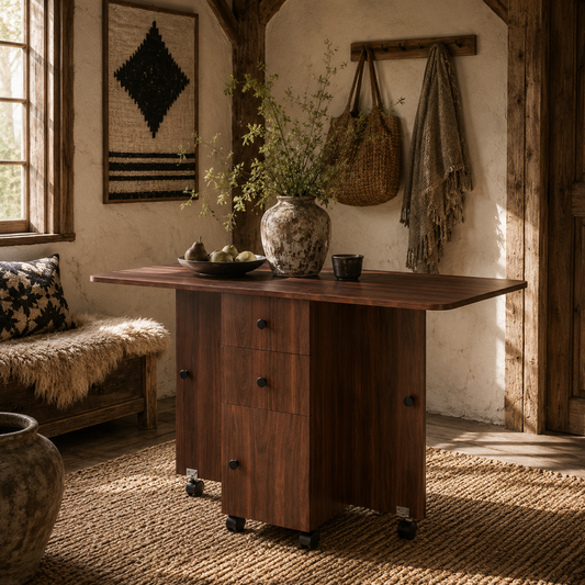 Difive Wooden Distressed Brown Drop Leaf Dining Table With Storage Seating 6