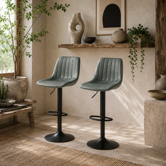 Reli Fabric Green Retro Tub Style Bar Stools Set Of 2 With Padded Seats