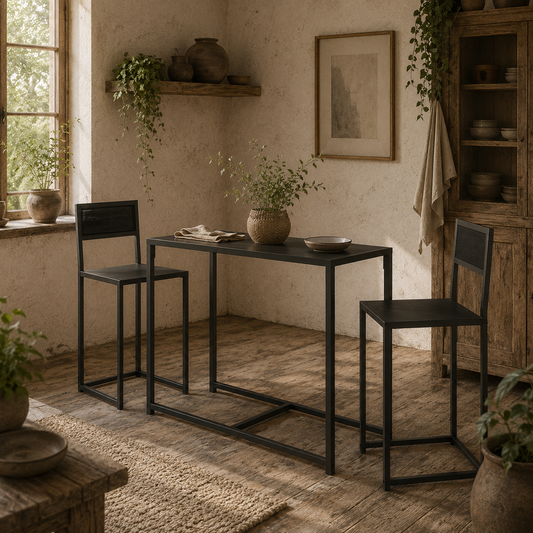 Gafetti Metal And Wood Black Compact Dining Table And Chair Set For Small Kitchens