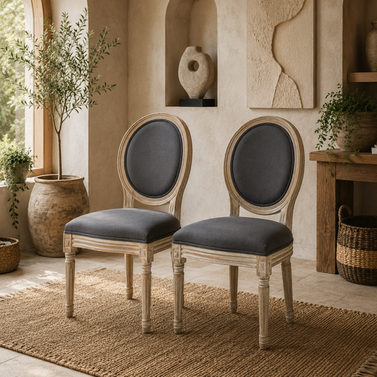 Brazzi Solid Wood Grey French Style Dining Chairs Set Of 2