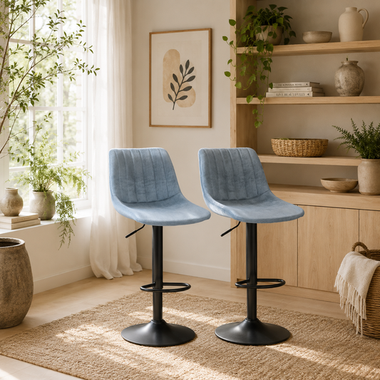 Bakana Fabric Blue Retro Tub Style Bar Stools Set Of 2 With Padded Seats