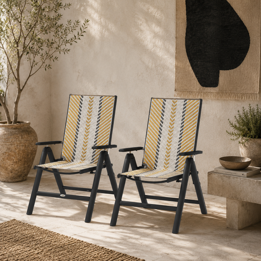 Dizisa Rattan Multicolour Reclining Garden Chairs Set Of 2 With Adjustable Comfort Design