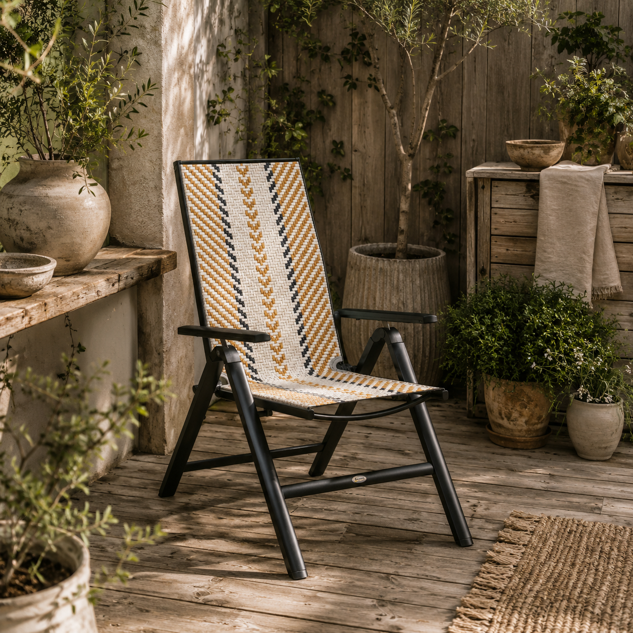 Linori Rattan Orange Reclining Outdoor Garden Chairs With Adjustable Backrest